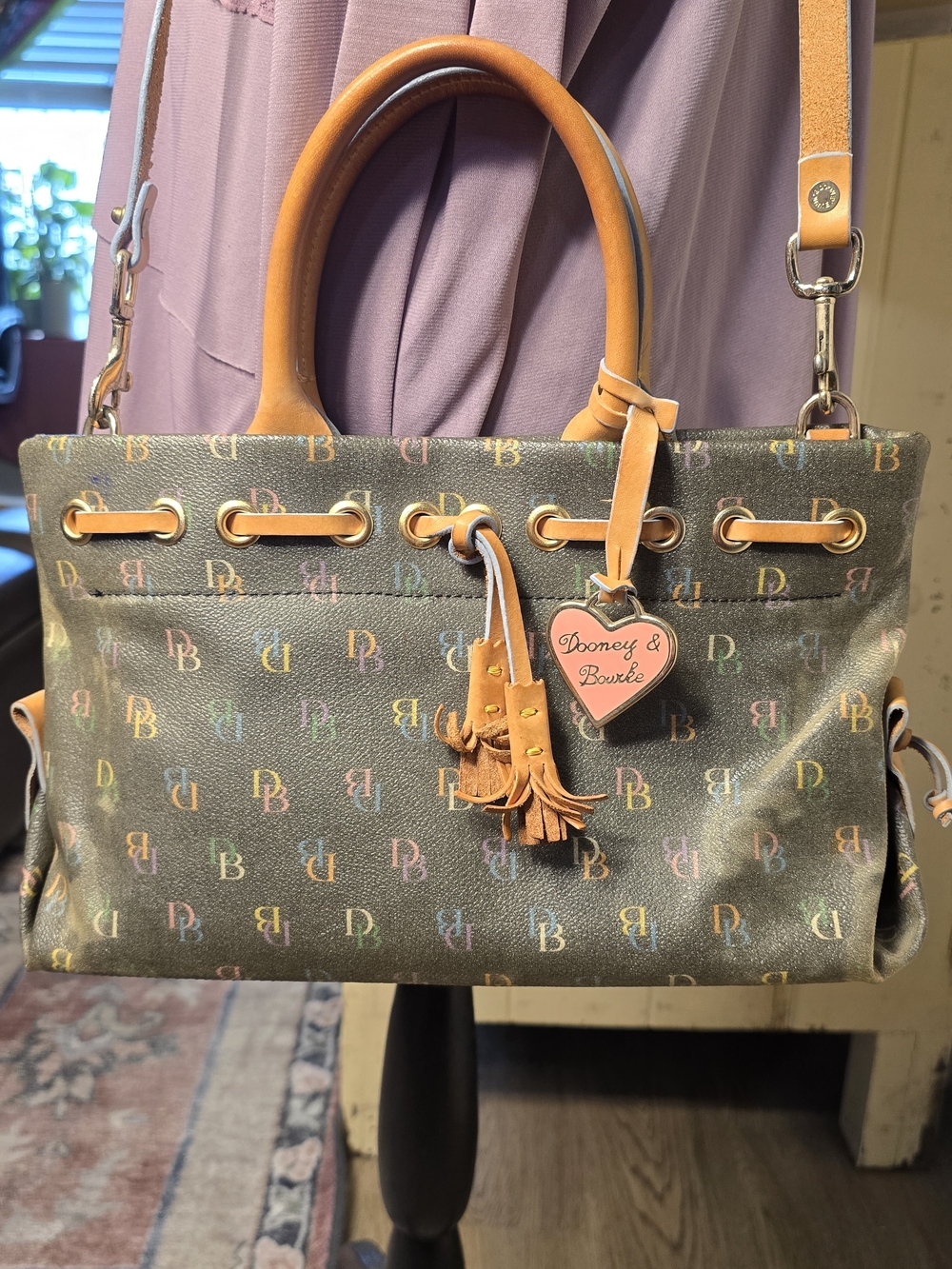 💖 Y2K Dooney & Bourke Multicolor Rainbow DB Logo Tassel Heart Mini Tote Purse - Picture 2 of 16